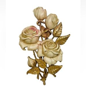 Vintage‎ 17.5" multicolored Roses mcm wall plaque